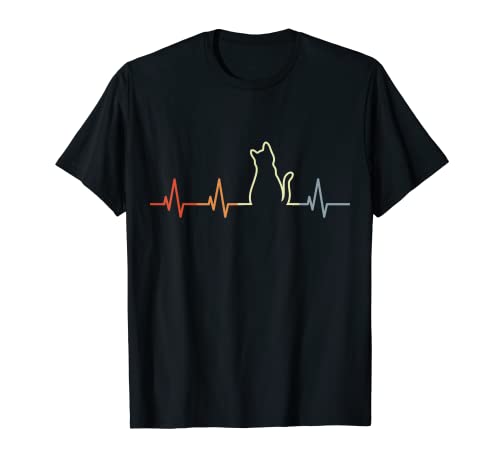 Vintage Cat Heartline Cat Heartbeat T-Shirt